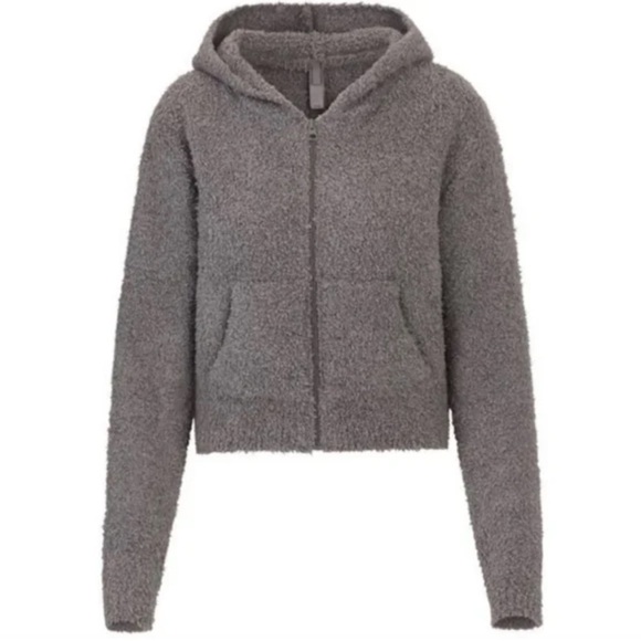 Skims Teddy Cropped Fleece Hoodie Girls Size 12/14 Gray Full Zip Sweatshirt *X1 - Picture 1 of 3
